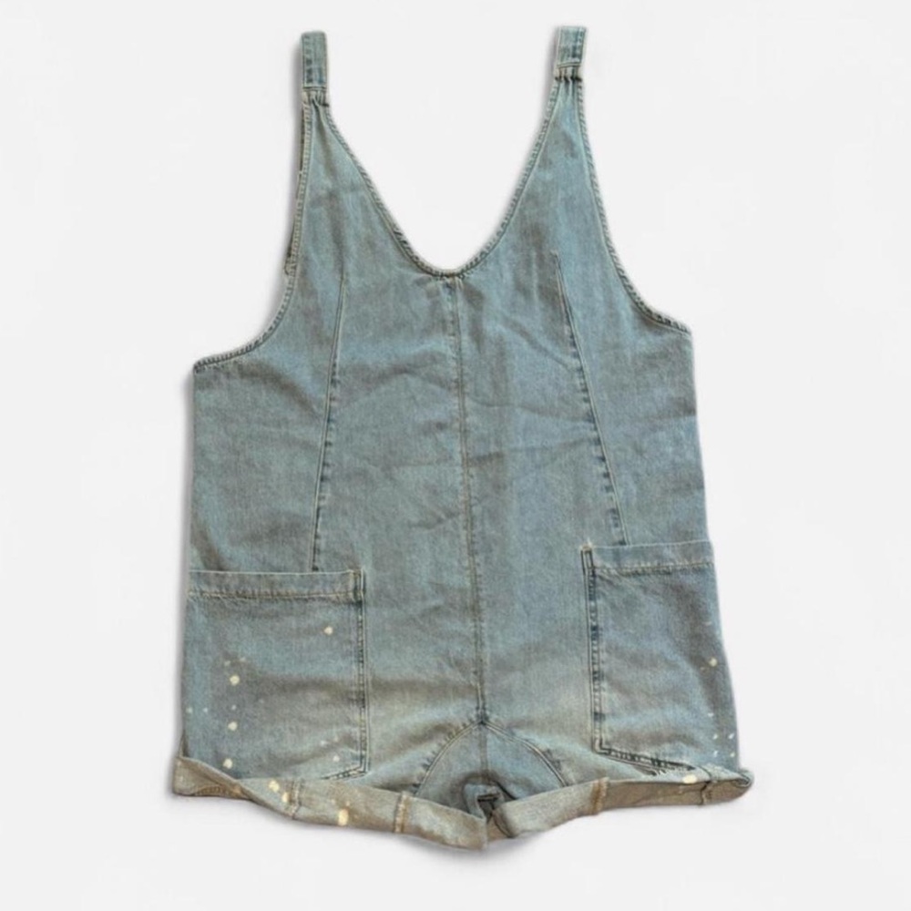 Free People We The Free Cotton Short Overalls – Bleach Splatter, NWT